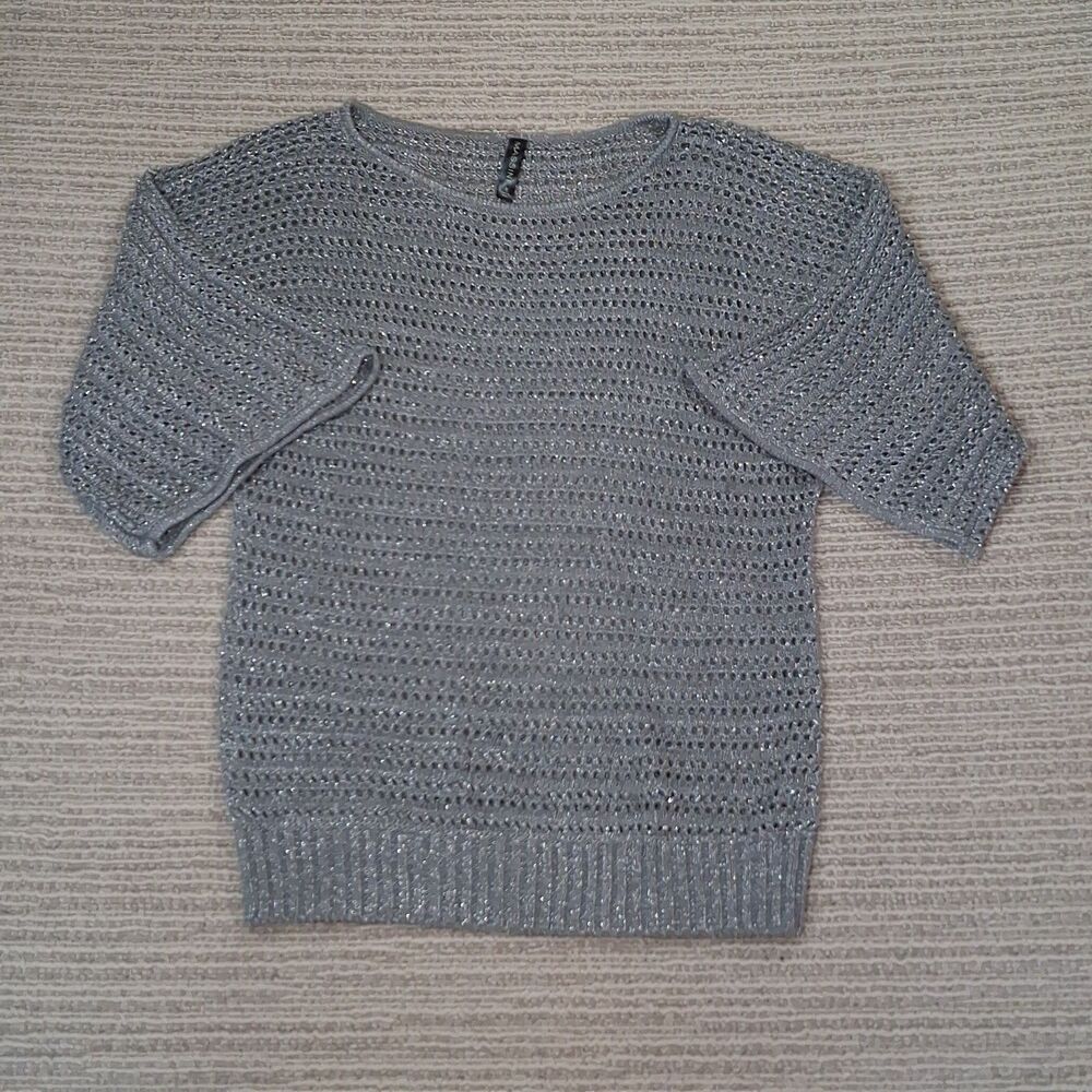 Massini Women's Sz Small Silver Metallic Lightweight Sweater Long Sleeve Pullove